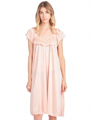 Casual Nights Women's Cap Sleeve Flower Silky Tricot Nightgown - Orange - You'll love slipping into this gown designed in silky tricot satin fabric witha Sexy pattern, Flower and ruffle accent that lend a feminine flair. A Lightweight, flowing fabric that keeps your sleepwear comfortable and stylish.