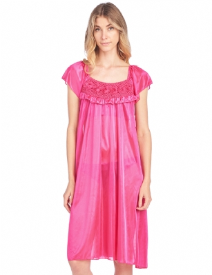 Casual Nights Women's Cap Sleeve Flower Silky Tricot Nightgown - Pink - You'll love slipping into this gown designed in silky tricot satin fabric witha Sexy pattern, Flower and ruffle accent that lend a feminine flair. A Lightweight, flowing fabric that keeps your sleepwear comfortable and stylish.