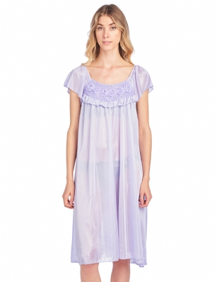 Casual Nights Women's Cap Sleeve Flower Silky Tricot Nightgown - Purple - You'll love slipping into this gown designed in silky tricot satin fabric witha Sexy pattern, Flower and ruffle accent that lend a feminine flair. A Lightweight, flowing fabric that keeps your sleepwear comfortable and stylish.