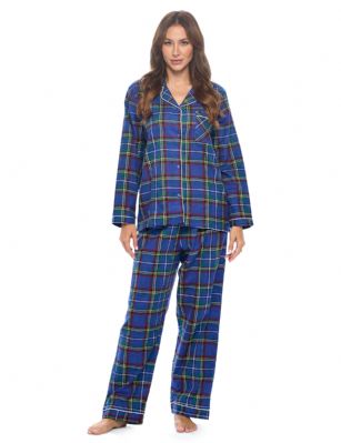 Casual Nights Women's Flannel Long Sleeve Button Down Pajama Set - Blue Green Plaid - Please use our size chart to determine which size will fit you best, if your measurements fall between two sizes we recommend ordering a larger size as most people prefer their sleepwear a little looser.Small: Measures US Size 4-6, Chests/Bust 35-38" Medium: Measures US Size 8-10, Chests/Bust 37-40" Large: Measures US Size 12-14, Chests/Bust 38-42" X-Large: Measures US Size 14-16, Chests/Bust 42-44" XX-Large: Measures US Size 16-18, Chests/Bust 44-46" 3X-Large: Measures US Size 22, Chests/Bust 46-484X-Large: Measures US Size 24, Chests/Bust 50-54"Soft and lightweight Flannel Pajamas in a fun paisley pattern, coziest pajamas you'll ever own. Features Button down closure, Lace And Ribbon finish, elastic drawstring waist. These pjs offer comfortable straight fit perfect for sleeping or curling up on the couch to watch a movie.