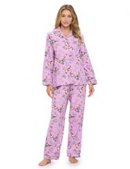 Casual Nights Women's Flannel Long Sleeve Button Down Pajama Set - Lilac Floral