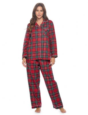 Casual Nights Women's Flannel Long Sleeve Button Down Pajama Set - Red Stewart - Please use our size chart to determine which size will fit you best, if your measurements fall between two sizes we recommend ordering a larger size as most people prefer their sleepwear a little looser.Small: Measures US Size 4-6, Chests/Bust 35-38" Medium: Measures US Size 8-10, Chests/Bust 37-40" Large: Measures US Size 12-14, Chests/Bust 38-42" X-Large: Measures US Size 14-16, Chests/Bust 42-44" XX-Large: Measures US Size 16-18, Chests/Bust 44-46" 3X-Large: Measures US Size 22, Chests/Bust 46-484X-Large: Measures US Size 24, Chests/Bust 50-54"Soft and lightweight Flannel Pajamas in a fun paisley pattern, coziest pajamas you'll ever own. Features Button down closure, Lace And Ribbon finish, elastic drawstring waist. These pjs offer comfortable straight fit perfect for sleeping or curling up on the couch to watch a movie.