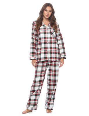 Casual Nights Women's Flannel Long Sleeve Button Down Pajama Set - White Stewart Plaid - Please use our size chart to determine which size will fit you best, if your measurements fall between two sizes we recommend ordering a larger size as most people prefer their sleepwear a little looser.Small: Measures US Size 4-6, Chests/Bust 35-38" Medium: Measures US Size 8-10, Chests/Bust 37-40" Large: Measures US Size 12-14, Chests/Bust 38-42" X-Large: Measures US Size 14-16, Chests/Bust 42-44" XX-Large: Measures US Size 16-18, Chests/Bust 44-46" 3X-Large: Measures US Size 22, Chests/Bust 46-484X-Large: Measures US Size 24, Chests/Bust 50-54"Soft and lightweight Flannel Pajamas in a fun paisley pattern, coziest pajamas you'll ever own. Features Button down closure, Lace And Ribbon finish, elastic drawstring waist. These pjs offer comfortable straight fit perfect for sleeping or curling up on the couch to watch a movie.