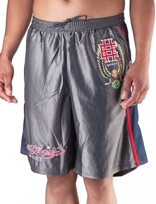 Ed Hardy Mens Sweat Pants Shorts Eagle - Grey - The Ed Hardy Mens Sport sweat Shorts EaglePants is perfect for working out or cooling down, Features: Striped down the sides, Ribbed, elasticized waistband has concealed drawcord, Two on-seam side zip pockets, and Tattoo designs inspired by Ed Hardy!