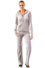 Vertigo Paris Embroidered Logo Velour Lounge Tracksuit Jog Set - Grey