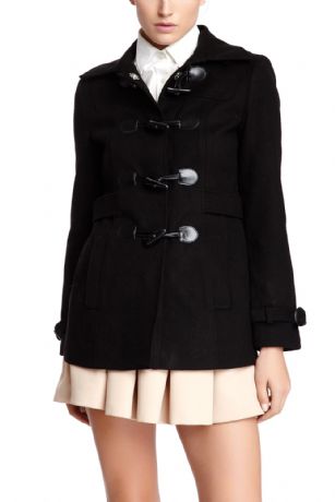 Vertigo Paris Toggle Front Coat - Black - Tailored silhouette lends timeless style to this warmcoat, Features Front toggle closure with hidden snaps, Three-quarter length, Long sleeves with Belt detail.