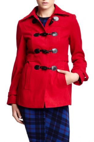 Vertigo Paris Toggle Front Coat - Pomegranate - Tailored silhouette lends timeless style to this warmcoat, Features Front toggle closure with hidden snaps, Three-quarter length, Long sleeves with Belt detail.