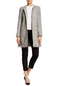 Vertigo Paris Tweed Fringe Boucle Coat - Stone