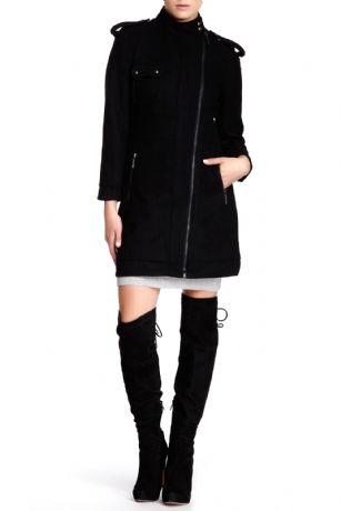 Vertigo Paris Asymmetrical Zip Coat - Black - A truly classic coat to keep your warm and stylish for many seasons to come, Features zipper closure, front pockets and stand up collar. 