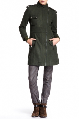 Vertigo Paris Asymmetrical Zip Coat - Eucaliptus - A truly classic coat to keep your warm and stylish for many seasons to come, Features zipper closure, front pockets and stand up collar. 