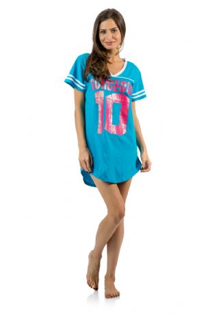 Casual Nights Women's "Gorgeous 10" Dorm Sleep Shirt - Turquoise - This Women's Goodnight Nightgown Shirt from Casual Nights is made of a breathable soft cotton poly fabric which feels great to touch and even greater to wear. This Sleep nightshirt features; fun glittery "Gorgeous 10"  front detail, V-neck neckline, short sleeves, shirt style hem length measures Approx. 32" inches. Wear it alone or with pajama shorts or pants. You'll enjoy it while relaxing, as you curl up on the couch or enjoy some TV. 