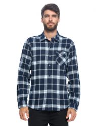 Ashford & Brooks Mens Flannel Button Down Plaid Long Sleeve Casual Shirt - Navy White Blue Plaid