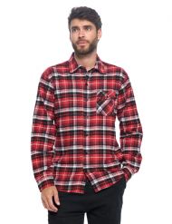 Ashford & Brooks Mens Flannel Button Down Plaid Long Sleeve Casual Shirt - Red White Black Plaid