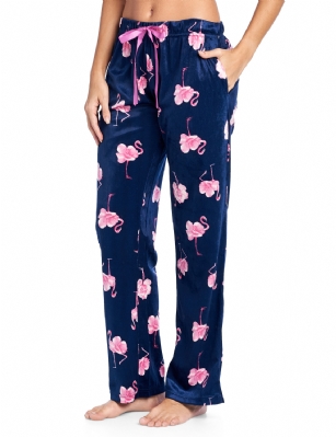 Ashford & Brooks Women's Plush Mink Fleece Pajama Sleep Pants - Navy Pink Flamingo - These Womens Classic Micro Minky Fleece Pajama Bottoms Sleepwear Pants from Ashford & Brooks is made from a lightweight soft premium 100% Polyester fabric. Exceptionally lightweight Designed to keep you Cozy and warm during the cold winter days. Wear it as a layering piece, at home, lazy around the house or to sleep in comfort! The Pj bottom Pant features; Comfortable covered inner elastic waistband for a more custom fit with self-tie drawstring, two side seam pockets, approx. 30" Inseam length. A Loose and roomy relaxed fit to ensure maximum comfort and plenty of room to ease while lounging and sleeping, Fun cute prints and patterns. The perfect Nightwear Pjs Christmas holiday or birthday gift set for any special woman in your life and special friend you love. Check out our matching mens collection