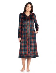 Ashford & Brooks Women's Long Zip Up Mink Fleece Lounger Robe - Black Stewart Plaid