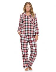 Ashford & Brooks Women's Flannel Plaid Pajamas Long Pj Set - White Stewart Plaid