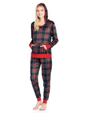 Ashford & Brooks Women's Mink Fleece Hoodie Pajama Set - Black Stewart Plaid - This Ashford & Brooks Women's Luxurious Long Sleeve Pajama Set is made out of durable ultra-soft 100% Polyester mink fleece fabric. It'll keep you cozy, warm, and comfortable during the cold winter days yet stylish at the same time. Pj's features; hooded night top, pull over closure, long sleeves, front kangaroo pocket, fun flirty printed patterns with contrast color knitted trim. Pajama pants with elasticized spandex waist for easy pull on and added comfort, side seam pockets, approx. 30" inseam 11" rise, contrast color trim and drawstring bow tie closure. This Two piece comfort sleepwear PJ set offers a roomy relaxed fit perfect for sleeping or lounging around. Soft to touch feels great against skin, you will not want to get them off! Comes in Beautifully Gift Wrapped packaging. Get if on birthday, Christmas holiday for a friend, daughter, girlfriend, wife or someone you love.