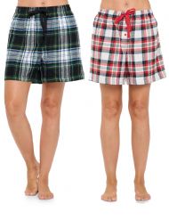 Ashford & Brooks Women's 2 Pack Soft Flannel Plaid Pajama Lounge Sleep Shorts - Set 11