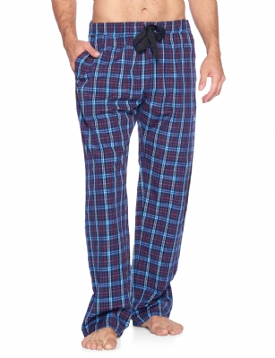 Ashford & Brooks Mens Woven Sleep Pants - Blue/Burgundy - Hey guys, are you looking for a stylish, comfortable pair of pajama pants that you can lounge around in and wear to bed? Have you purchased mens clothing online before but were disappointed in the quality or fit and found that the images did not accurately portray the style? These sleeping pants are ideal for men that want to lounge and sleep in total comfort and need an upgrade over their old, tacky sweatpants. This masculine sleepwear is an excellent gift idea for Christmas, Hanukkah, Birthdays, Anniversaries, Fathers Day, Valentines Day, and more! Product Features: Made from a luxurious, shrink-resistant 60% cotton/40% polyester blend Yard-dyed CVC fabric will hold its color and shape for years Soft, comfortable fabric suitable for all the seasons Perfect roomy fit - not too baggy or too tight, the pants fit just right Fashionable contrast drawstring ribbon give them a sharper look Roomy pockets comfortably hold a cellphone and other essentials Always accurate sizing and unparalleled quality Matching Womens Collection so you can match with your significant other The cotton pajamas are the perfect fit, not too tight or baggy. Theyre available in a variety of sleek designs and sizes (ranging from Small to XX-Large). Theres sure to be one for every man. Getting to Know Ashford & Brooks! Ashford & Brooks prides itself on creating fashionable, high-quality sleepwear and loungewear for women, men, and kids. Their dedicated in-house team of designers creates clothes and accessories that are trendy and ultra-comfy. Theyre breaking the mold when it comes to functional sleepwear and loungewear.