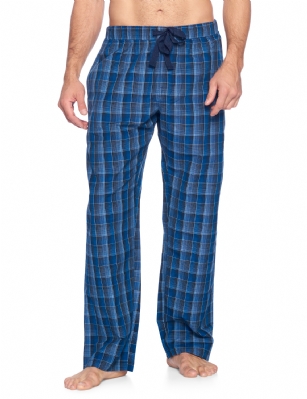 Ashford & Brooks Mens Woven Sleep Pants - Blue/Grey - Hey guys, are you looking for a stylish, comfortable pair of pajama pants that you can lounge around in and wear to bed? Have you purchased mens clothing online before but were disappointed in the quality or fit and found that the images did not accurately portray the style? These sleeping pants are ideal for men that want to lounge and sleep in total comfort and need an upgrade over their old, tacky sweatpants. This masculine sleepwear is an excellent gift idea for Christmas, Hanukkah, Birthdays, Anniversaries, Fathers Day, Valentines Day, and more! Product Features: Made from a luxurious, shrink-resistant 60% cotton/40% polyester blend Yard-dyed CVC fabric will hold its color and shape for years Soft, comfortable fabric suitable for all the seasons Perfect roomy fit - not too baggy or too tight, the pants fit just right Fashionable contrast drawstring ribbon give them a sharper look Roomy pockets comfortably hold a cellphone and other essentials Always accurate sizing and unparalleled quality Matching Womens Collection so you can match with your significant other The cotton pajamas are the perfect fit, not too tight or baggy. Theyre available in a variety of sleek designs and sizes (ranging from Small to XX-Large). Theres sure to be one for every man. Getting to Know Ashford & Brooks! Ashford & Brooks prides itself on creating fashionable, high-quality sleepwear and loungewear for women, men, and kids. Their dedicated in-house team of designers creates clothes and accessories that are trendy and ultra-comfy. Theyre breaking the mold when it comes to functional sleepwear and loungewear.