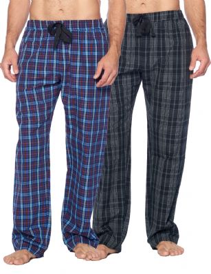 Ashford & Brooks Mens Woven 2 Pack Sleep Pants - Black/Grey/White - Blue/Burgundy - Ashford & Brooks Mens Woven 2 Pack Sleep PantsHey guys, are you looking for a stylish, comfortable pair of pajama pants that you can lounge around in and wear to bed? Have you purchased mens clothing online before but were disappointed in the quality or fit and found that the images did not accurately portray the style? These sleeping pants are ideal for men that want to lounge and sleep in total comfort and need an upgrade over their old, tacky sweatpants. This masculine sleepwear is an excellent gift idea for Christmas, Hanukkah, Birthdays, Anniversaries, Fathers Day, Valentines Day, and more! Product Features: Made from a luxurious, shrink-resistant 60% cotton/40% polyester blend Yard-dyed CVC fabric will hold its color and shape for years Soft, comfortable fabric suitable for all the seasons Perfect roomy fit - not too baggy or too tight, the pants fit just right Fashionable contrast drawstring ribbon give them a sharper look Roomy pockets comfortably hold a cellphone and other essentials Always accurate sizing and unparalleled quality Matching Womens Collection so you can match with your significant other The cotton pajamas are the perfect fit, not too tight or baggy. Theyre available in a variety of sleek designs and sizes (ranging from Small to XX-Large). Theres sure to be one for every man. Getting to Know Ashford & Brooks! Ashford & Brooks prides itself on creating fashionable, high-quality sleepwear and loungewear for women, men, and kids. Their dedicated in-house team of designers creates clothes and accessories that are trendy and ultra-comfy. Theyre breaking the mold when it comes to functional sleepwear and loungewear.
