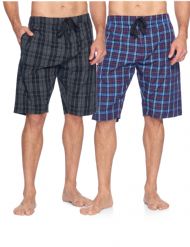 Ashford & Brooks Mens Woven 2 Pack Sleep Shorts Jam  - Black/Grey/White - Blue/Burgundy