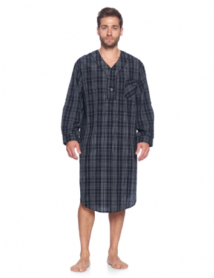 Ashford & Brooks Mens Woven Long Sleep Shirt Nightshirt - Black/Grey/White - Ashford & Brooks Mens Woven Long Sleep Shirt Nightshirt