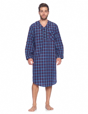 Ashford & Brooks Mens Woven Long Sleep Shirt Nightshirt - Blue/Burgundy - Ashford & Brooks Mens Woven Long Sleep Shirt Nightshirt