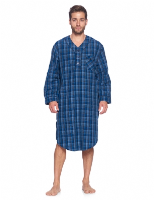 Ashford & Brooks Mens Woven Long Sleep Shirt Nightshirt - Blue/Grey - Ashford & Brooks Mens Woven Long Sleep Shirt Nightshirt