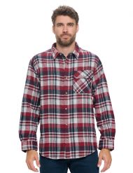 Ashford & Brooks Mens Flannel Button Down Plaid Long Sleeve Casual Shirt - Burgundy Blue Ivory Plaid