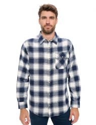 Ashford & Brooks Mens Flannel Button Down Plaid Long Sleeve Casual Shirt - Navy White Check