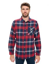 Ashford & Brooks Mens Flannel Button Down Plaid Long Sleeve Casual Shirt - Red Navy Plaid