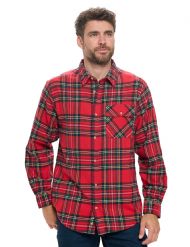 Ashford & Brooks Mens Flannel Button Down Plaid Long Sleeve Casual Shirt - Red Stewart Plaid