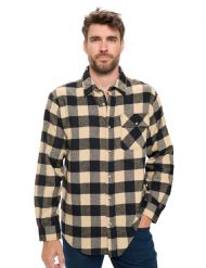 Ashford & Brooks Mens Flannel Button Down Plaid Long Sleeve Casual Shirt - Tan Buffalo Check