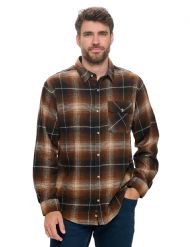 Ashford & Brooks Mens Flannel Button Down Plaid Long Sleeve Casual Shirt - Woodsman Plaid