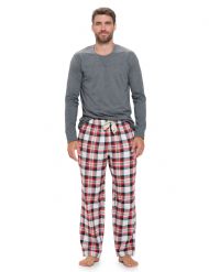 Ashford & Brooks Mens Long-Sleeve Top Flannel Pants Pajama Sleepwear Set - White Stewart Plaid