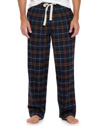 Ashford & Brooks Mens Super Soft Flannel Plaid Pajama Sleep Pants - Navy Tan Ivory Plaid