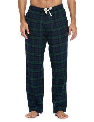 Ashford & Brooks Mens Super Soft Flannel Plaid Pajama Sleep Pants - Blackwatch Plaid - This Ashford & Brooks Premium mens Luxurious Cozy Flannel plaid pajama sleep pants is made from durable ultra-soft 55% Cotton /45% Polyester fabric. Designed with a roomy relaxed fit. The Fabric blend is designed to give you that soft and warm touch, at the same time prevent excessive shrinkage unlike the 100% Cotton Flannel fabric. It'll keep you warm and comfortable during the cold winter days yet stylish at the same time. The mens Flannel Pajama sleep lounge bottoms features; Elasticized waist and drawstring bow tie closure for easy pull on and added comfort, concealed open fly and 2 side seam pockets, approx. 31" inseam. This comfort sleepwear PJ sleep bottom jammies available in regular and plus sizes, small up to 4X Large, is perfect for sleeping or lounging around the House. Soft to touch feels great against skin, you will not want to get them off! Makes a great Holiday gift or for any occasion. 