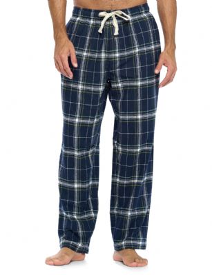 Ashford & Brooks Mens Super Soft Flannel Plaid Pajama Sleep Pants - 	Navy White Green Plaid - This Ashford & Brooks Premium mens Luxurious Cozy Flannel plaid pajama sleep pants is made from durable ultra-soft 55% Cotton /45% Polyester fabric. Designed with a roomy relaxed fit. The Fabric blend is designed to give you that soft and warm touch, at the same time prevent excessive shrinkage unlike the 100% Cotton Flannel fabric. It'll keep you warm and comfortable during the cold winter days yet stylish at the same time. The mens Flannel Pajama sleep lounge bottoms features; Elasticized waist and drawstring bow tie closure for easy pull on and added comfort, concealed open fly and 2 side seam pockets, approx. 31" inseam. This comfort sleepwear PJ sleep bottom jammies available in regular and plus sizes, small up to 4X Large, is perfect for sleeping or lounging around the House. Soft to touch feels great against skin, you will not want to get them off! Makes a great Holiday gift or for any occasion. 