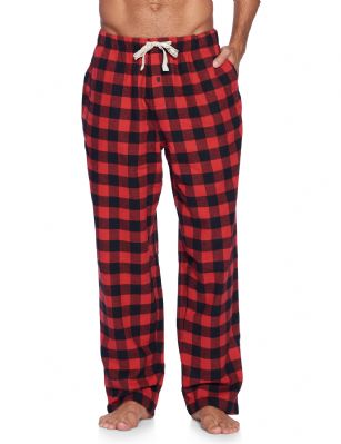 Ashford & Brooks Mens Super Soft Flannel Plaid Pajama Sleep Pants - Red Buffalo Check - This Ashford & Brooks Premium mens Luxurious Cozy Flannel plaid pajama sleep pants is made from durable ultra-soft 55% Cotton /45% Polyester fabric. Designed with a roomy relaxed fit. The Fabric blend is designed to give you that soft and warm touch, at the same time prevent excessive shrinkage unlike the 100% Cotton Flannel fabric. It'll keep you warm and comfortable during the cold winter days yet stylish at the same time. The mens Flannel Pajama sleep lounge bottoms features; Elasticized waist and drawstring bow tie closure for easy pull on and added comfort, concealed open fly and 2 side seam pockets, approx. 31" inseam. This comfort sleepwear PJ sleep bottom jammies available in regular and plus sizes, small up to 4X Large, is perfect for sleeping or lounging around the House. Soft to touch feels great against skin, you will not want to get them off! Makes a great Holiday gift or for any occasion. 