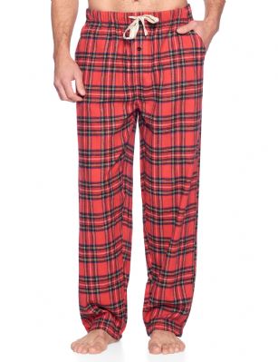 Ashford & Brooks Mens Super Soft Flannel Plaid Pajama Sleep Pants - Red Stewart - This Ashford & Brooks Premium mens Luxurious Cozy Flannel plaid pajama sleep pants is made from durable ultra-soft 55% Cotton /45% Polyester fabric. Designed with a roomy relaxed fit. The Fabric blend is designed to give you that soft and warm touch, at the same time prevent excessive shrinkage unlike the 100% Cotton Flannel fabric. It'll keep you warm and comfortable during the cold winter days yet stylish at the same time. The mens Flannel Pajama sleep lounge bottoms features; Elasticized waist and drawstring bow tie closure for easy pull on and added comfort, concealed open fly and 2 side seam pockets, approx. 31" inseam. This comfort sleepwear PJ sleep bottom jammies available in regular and plus sizes, small up to 4X Large, is perfect for sleeping or lounging around the House. Soft to touch feels great against skin, you will not want to get them off! Makes a great Holiday gift or for any occasion. 