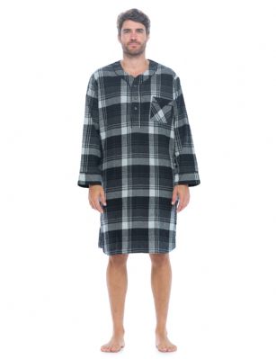 Ashford & Brooks Mens Flannel Plaid Long Sleep Shirt Henley Nightshirt - Grey Plaid - This Ashford & Brooks Luxurious Cozy Long Sleeve Classic Flannel Long nightgown sleepshirt for men is made from durable ultra-soft 55% Cotton /45% Polyester fabric. The Fabric blend is designed to give you that soft and warm touch that feels great against skin, at the same time prevent excessive shrinkage unlike the 100% Cotton Flannel fabric. It'll keep you warm and comfortable during the cold winter days yet stylish at the same time. Designed with a roomy relaxed fit making it very easy to put on and take off. This mens flannel kaftan Gown features; Long Sleeve V Neck Collar Sleep Shirt with 3 button-down closure, 1 chest slip pocket, Plaid patterns with piping. approx. 46" Shoulder to hem. This mens comfort sleepwear Gown is perfect for sleeping and lounging around the House, or as a hospital gown and for surgery recovery. Makes a great gift present for dad, husband, brother for Holiday, Christmas, Birthday or for any occasion. 