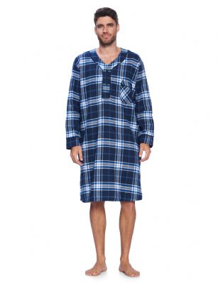 Ashford & Brooks Mens Flannel Plaid Long Sleep Shirt Henley Nightshirt - Navy White Blue Plaid - This Ashford & Brooks Luxurious Cozy Long Sleeve Classic Flannel Long nightgown sleepshirt for men is made from durable ultra-soft 55% Cotton /45% Polyester fabric. The Fabric blend is designed to give you that soft and warm touch that feels great against skin, at the same time prevent excessive shrinkage unlike the 100% Cotton Flannel fabric. It'll keep you warm and comfortable during the cold winter days yet stylish at the same time. Designed with a roomy relaxed fit making it very easy to put on and take off. This mens flannel kaftan Gown features; Long Sleeve V Neck Collar Sleep Shirt with 3 button-down closure, 1 chest slip pocket, Plaid patterns with piping. approx. 46" Shoulder to hem. This mens comfort sleepwear Gown is perfect for sleeping and lounging around the House, or as a hospital gown and for surgery recovery. Makes a great gift present for dad, husband, brother for Holiday, Christmas, Birthday or for any occasion. 