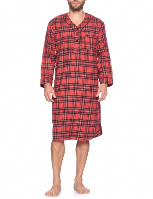 Ashford & Brooks Mens Flannel Plaid Long Sleep Shirt Henley Nightshirt - Red Stewart - This Ashford & Brooks Luxurious Cozy Long Sleeve Classic Flannel Long nightgown sleepshirt for men is made from durable ultra-soft 55% Cotton /45% Polyester fabric. The Fabric blend is designed to give you that soft and warm touch that feels great against skin, at the same time prevent excessive shrinkage unlike the 100% Cotton Flannel fabric. It'll keep you warm and comfortable during the cold winter days yet stylish at the same time. Designed with a roomy relaxed fit making it very easy to put on and take off. This mens flannel kaftan Gown features; Long Sleeve V Neck Collar Sleep Shirt with 3 button-down closure, 1 chest slip pocket, Plaid patterns with piping. approx. 46" Shoulder to hem. This mens comfort sleepwear Gown is perfect for sleeping and lounging around the House, or as a hospital gown and for surgery recovery. Makes a great gift present for dad, husband, brother for Holiday, Christmas, Birthday or for any occasion. 