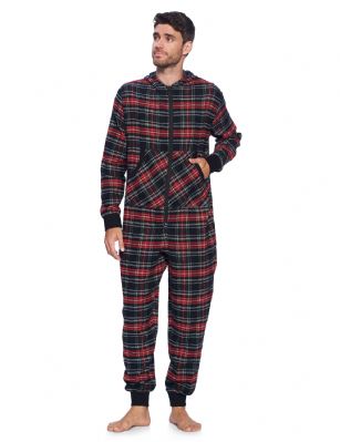 Ashford & Brooks Mens Flannel Hooded One Piece Pajama Union Jumpsuit - Black Stewart - This Ashford & Brooks mens Luxurious Mens Long Sleeve zip up One Piece hooded Union Suit Pajama is made from durable ultra-soft 55% Cotton /45% Polyester fabric. Designed with a roomy relaxed fit. The Fabric blend is designed to give you that Super soft and warm feel to the touch, at the same time prevent excessive shrinkage unlike the 100% Cotton Flannel fabric. This One-piece pjs features; Easy front zipper closure, long sleeves with ribbed cuffs, attached hoody with Cotton lining, 2 Front kangaroo pockets, approx. 64" inch length, beautiful Plaid patterns, This Zip Up Union Suit Pajama Lounger is perfect for sleeping or lounging around the house. It'll keep you cozy, warm, and comfortable during the cold winter days, you will not want to get them off! A great holiday Gift for him or any other occasion, Comes in Beautifully Gift-Wrapped packaging. 