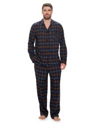 Ashford & Brooks Mens Flannel Plaid Pajamas Long Pj Set - Navy Tan Ivory Plaid