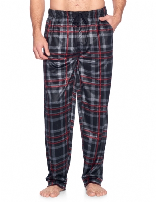 Ashford & Brooks Men's Mink Fleece Sleep Lounge Pajama Pants - Black Grey Plaid - These Men's Classic Micro Mink Fleece Pajama Bottoms Sleepwear Pants from Ashford & Brooks is made from a lightweight soft premium 100% Polyester fabric. Exceptionally lightweight Designed to keep you Cozy and warm during the cold winter days, wear it as a layering piece, at home, lazy around the house or to sleep in comfort! Pj Pant features; Comfortable covered inner elastic waistband for a more custom fit with self-tie drawstring, two side seam pockets, concealed functional button fly, approx. 31" Inseam length. Loose and roomy fit to ensure maximum comfort and plenty of room to ease while lounging and sleeping, Fun cute prints and patterns, Get the perfect Nightwear Pjs Christmas holiday or birthday gift set for your fathers, husband, teen boys, or a friend you love, Check out our matching Women's collection