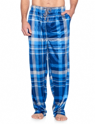 Ashford & Brooks Men's Mink Fleece Sleep Lounge Pajama Pants - Navy Grey Plaid - These Men's Classic Micro Mink Fleece Pajama Bottoms Sleepwear Pants from Ashford & Brooks is made from a lightweight soft premium 100% Polyester fabric. Exceptionally lightweight Designed to keep you Cozy and warm during the cold winter days, wear it as a layering piece, at home, lazy around the house or to sleep in comfort! Pj Pant features; Comfortable covered inner elastic waistband for a more custom fit with self-tie drawstring, two side seam pockets, concealed functional button fly, approx. 31" Inseam length. Loose and roomy fit to ensure maximum comfort and plenty of room to ease while lounging and sleeping, Fun cute prints and patterns, Get the perfect Nightwear Pjs Christmas holiday or birthday gift set for your fathers, husband, teen boys, or a friend you love, Check out our matching Women's collection