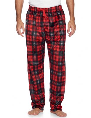 Ashford & Brooks Men's Mink Fleece Sleep Lounge Pajama Pants - Red White Black Plaid - These Men's Classic Micro Mink Fleece Pajama Bottoms Sleepwear Pants from Ashford & Brooks is made from a lightweight soft premium 100% Polyester fabric. Exceptionally lightweight Designed to keep you Cozy and warm during the cold winter days, wear it as a layering piece, at home, lazy around the house or to sleep in comfort! Pj Pant features; Comfortable covered inner elastic waistband for a more custom fit with self-tie drawstring, two side seam pockets, concealed functional button fly, approx. 31" Inseam length. Loose and roomy fit to ensure maximum comfort and plenty of room to ease while lounging and sleeping, Fun cute prints and patterns, Get the perfect Nightwear Pjs Christmas holiday or birthday gift set for your fathers, husband, teen boys, or a friend you love, Check out our matching Women's collection