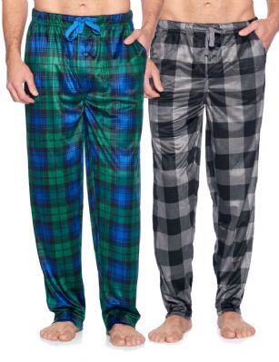 Ashford & Brooks Men's Mink Fleece Sleep Lounge Pajama Pants 2 Pack - Pack 9 - These Men's Classic Micro Mink Fleece Pajama Bottoms Sleepwear Pants 2 piece set from Ashford & Brooks is made from a lightweight soft premium 100% Polyester fabric. Exceptionally lightweight Designed to keep you Cozy and warm during the cold winter days, wear it as a layering piece, at home, lazy around the house or to sleep in comfort! Pj Pant features; Comfortable covered inner elastic waistband for a more custom fit with self-tie drawstring, two side seam pockets, concealed functional button fly, approx. 31" Inseam length. Loose and roomy fit to ensure maximum comfort and plenty of room to ease while lounging and sleeping, Fun cute prints and patterns, Get the perfect Nightwear Pjs Christmas holiday or birthday gift set for your fathers, husband, teen boys, or a friend you love, Check out our matching Women's collection